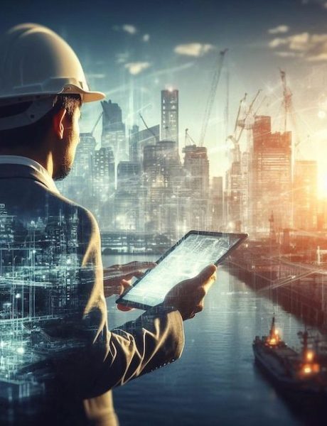 Engineer is using a tablet with a holographic graphic large modern city generative ai illustration _ Premium AI-generated image Civil Engineering Job in Saudi Arabia
